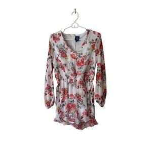 Disney Beauty & The Beast Floral Long Sleeve Romper S White Pink Red